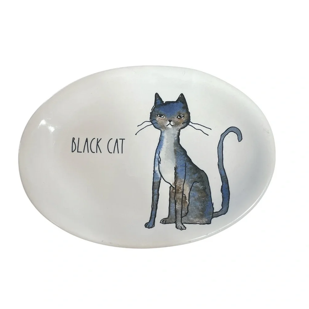Rae Dunn Black Cat Oval Plate Halloween Snack Dessert - Picture 1 of 3